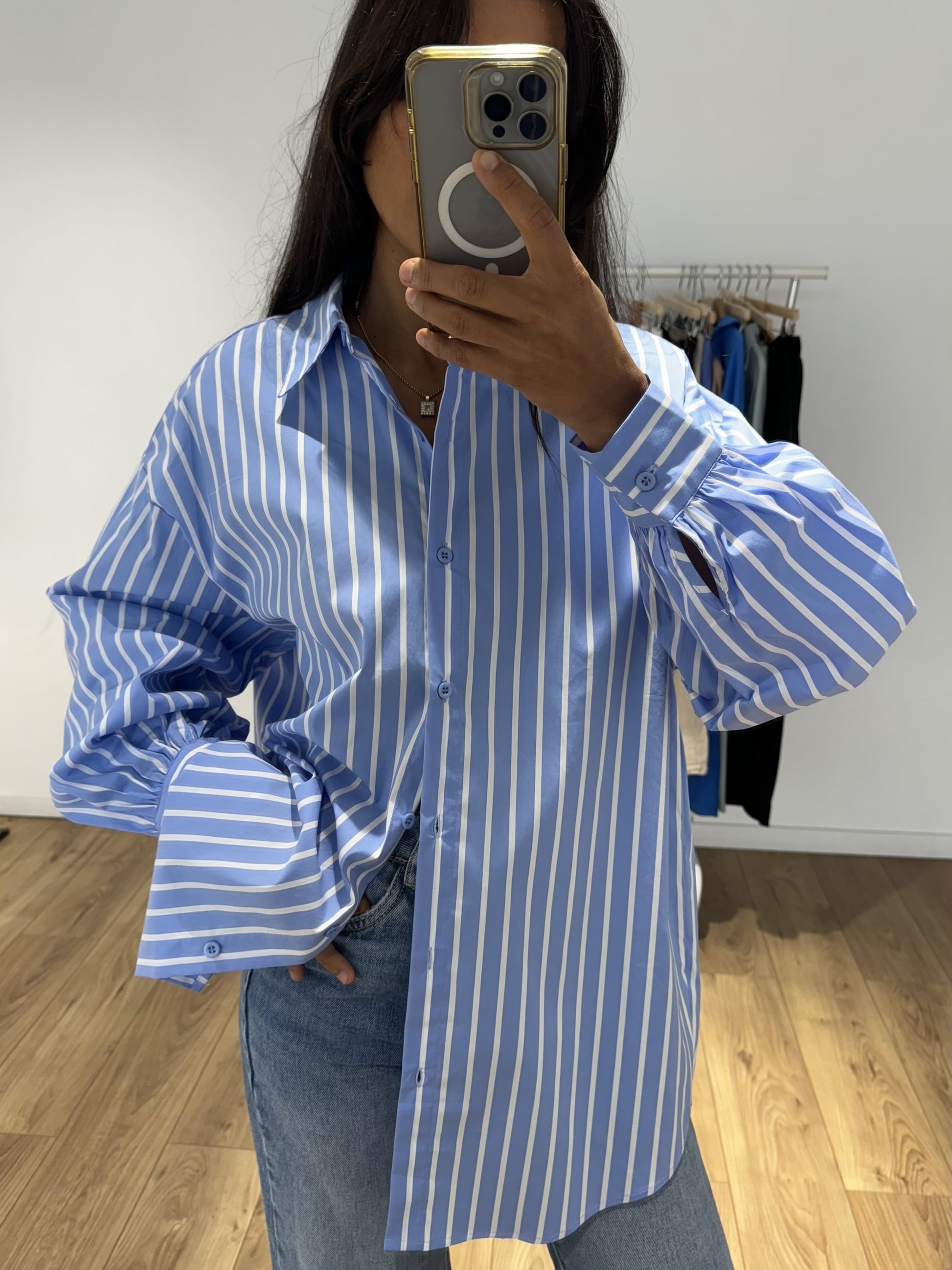 Liseron Rayures Chemise Bleu A Rayure Femme Blouse Emma Ecru Coton