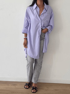 chemise maxi oversize en coton lilas stylée