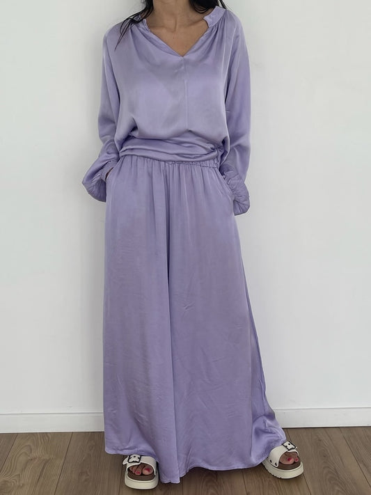 Tenue premium lavande en soie et viscose, tunique et pantalon élégants