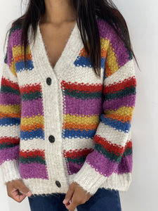 Gilet coloré en laine douce pour femme avec col en V