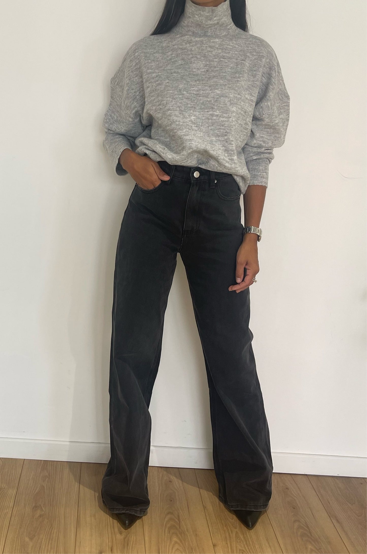 Jean wide leg taille haute noir pour une allure sophistiquée