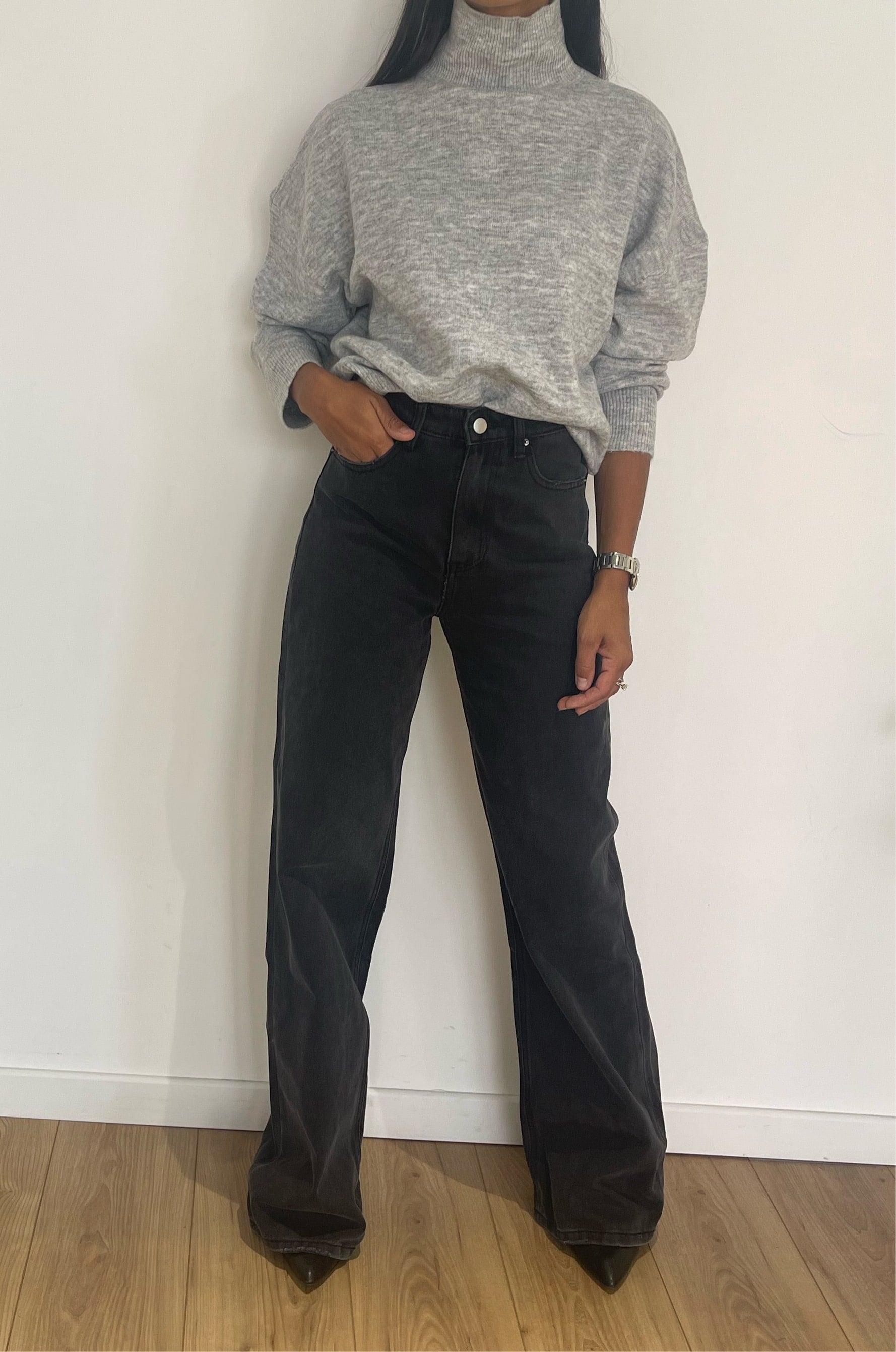 Jean wide leg taille haute noir pour une allure sophistiquée