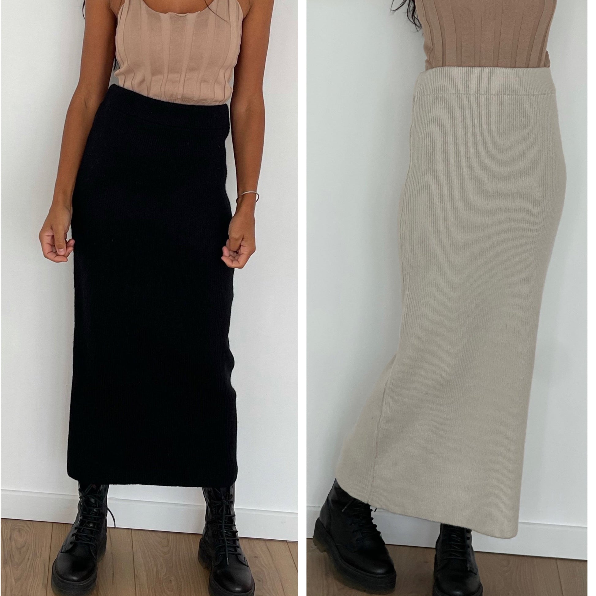 Jupe tube longue en laine noire pour femme moderne