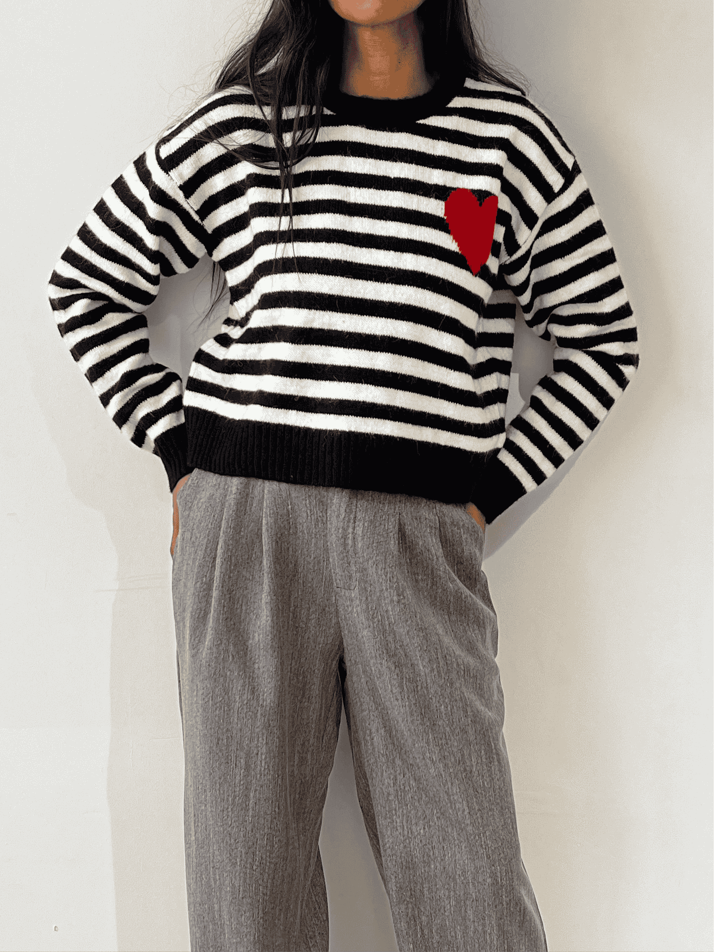 Pull marinière femme avec cœur rouge Kata Paris – KATA PARIS