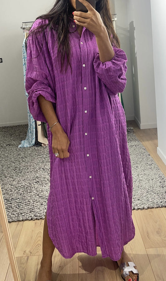 Robe ample bohème en coton de couleur violette