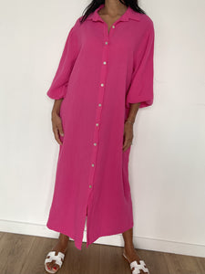 Robe éclatante en gaze de coton couleur fuchsia