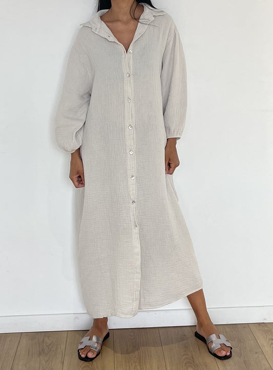Robe ample beige en gaze de coton décontractée