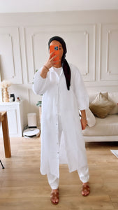 Tenue complète en gaze de coton blanc avec pantalon et robe