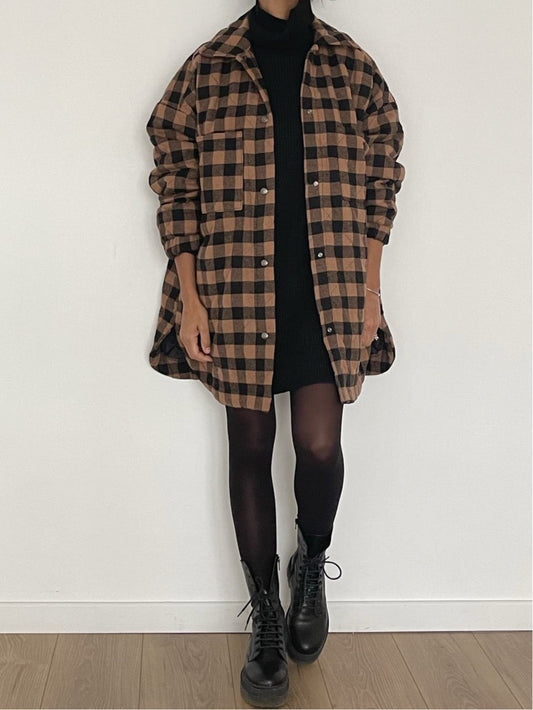 Veste-chemise à carreaux marron automnale