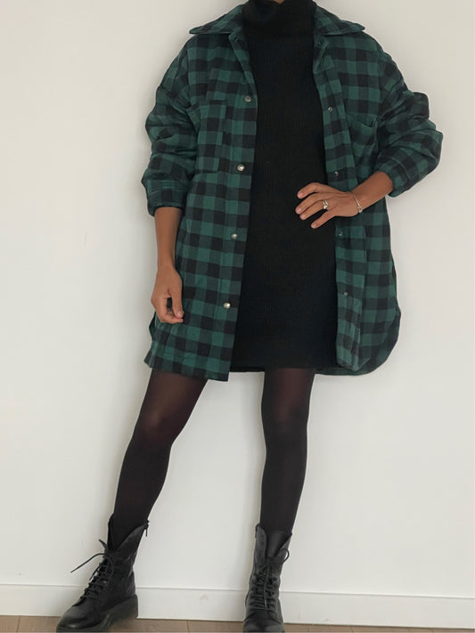 Veste-chemise en flanelle à carreaux verts